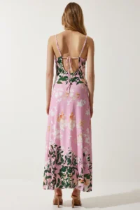 Happiness İstanbul Women's Pink Floral Slit Summer Dress - Image 7