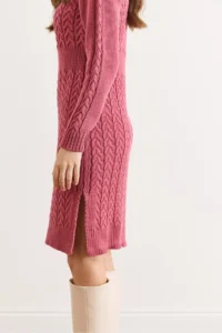 Olalook Women's Dusty Rose Banded Waist Slit Hair Knitted Mini Dress - Image 4