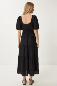 Happiness İstanbul Women Black with flywheel Midi Linen Dress - Image 4