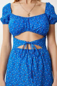 Happiness İstanbul Women's Dark Blue Cut Out Detailed Mini Viscose Dress - Image 4