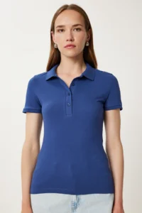 Happiness İstanbul Women Navy Blue Polo Shirt Collar Knitting T-Shirt - Image 3