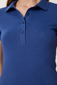 Happiness İstanbul Women Navy Blue Polo Shirt Collar Knitting T-Shirt - Image 4