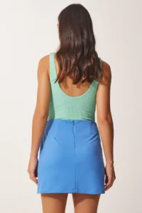 Happiness İstanbul Women Gök Blue slit Mini Skirt - Image 4