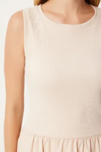 Happiness İstanbul Women Cream Sleeveless Tops Knitting Dress - Image 4