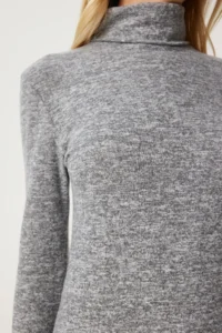 Happiness İstanbul Women's Gray Backless Turtleneck Knitted Dress - Image 5