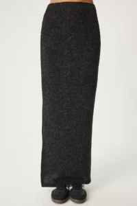 Happiness İstanbul Women Anthracite slit LONG Knitting Skirt - Image 4