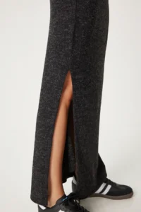 Happiness İstanbul Women Anthracite slit LONG Knitting Skirt - Image 5