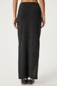 Happiness İstanbul Women Anthracite slit LONG Knitting Skirt - Image 6