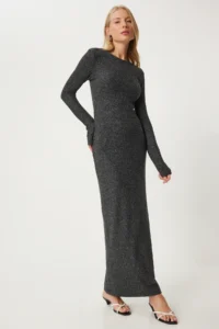 Happiness İstanbul Women's Anthracite Bodycon Midi Knitted Dress