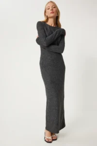 Happiness İstanbul Women's Anthracite Bodycon Midi Knitted Dress - Image 2