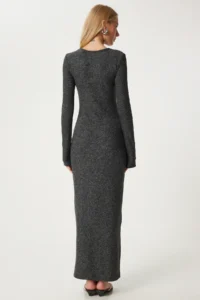 Happiness İstanbul Women's Anthracite Bodycon Midi Knitted Dress - Image 5