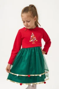 Minipodyum Satin Detailed with pompom Girls' New year her dress - Image 5