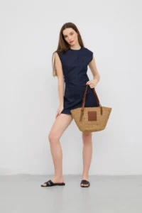 Shule Bags Vittoria Handmade Straw Bag Mink - Image 3