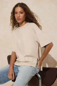 TRENDYOLMİLLA Stone Oversized/Wide Pattern Drop Sleeve Short Sleeve LONG Soft Touch Knitting T-Shirt