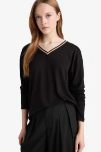 DeFacto Regular Fit V-neck Long Sleeve T-Shirt - Image 3