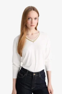 DeFacto Regular Fit V-neck Long Sleeve T-Shirt - Image 3