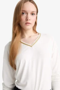 DeFacto Regular Fit V-neck Long Sleeve T-Shirt - Image 4