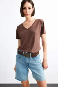 DeFacto V-neck Modal Short Sleeve T-Shirt - Image 3