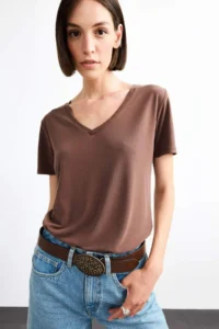 DeFacto V-neck Modal Short Sleeve T-Shirt - Image 4