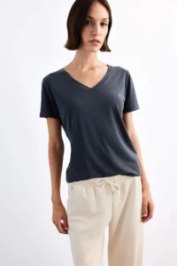 DeFacto V-neck Modal Short Sleeve T-Shirt - Image 3
