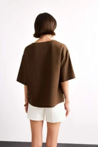 DeFacto Relax Fit Crew Neck Woven Short Sleeve Blouse - Image 6