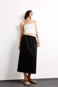 DeFacto Relax Fit Beli Lastikli Dokuma Midi Etek - Image 3