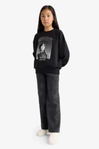 DeFacto Wednesday Oversize Wide Fit Crew Neck Sweatshirt Girl - Image 2