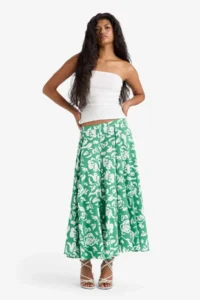 DeFacto A-Line Floral Patterned Normal Waist Linen Look Maxi Skirt - Image 2