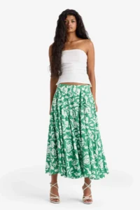 DeFacto A-Line Floral Patterned Normal Waist Linen Look Maxi Skirt - Image 3