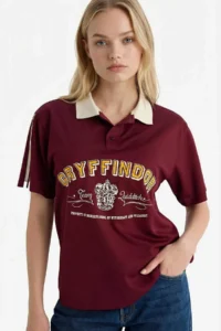 DeFacto Harry Potter Oversize Polo Neck Printed Short Sleeve T-Shirt - Image 3
