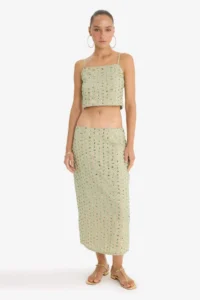DeFacto Pencil Normal Waist Lined Stone Embroidered Voile Midi Skirt - Image 2