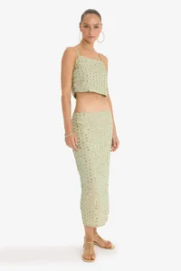 DeFacto Pencil Normal Waist Lined Stone Embroidered Voile Midi Skirt - Image 3
