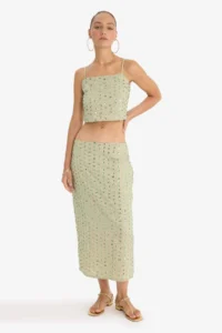 DeFacto Pencil Normal Waist Lined Stone Embroidered Voile Midi Skirt - Image 4