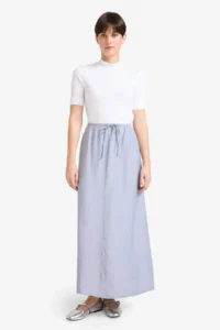 DeFacto Relax Fit Elastic Waist Crinkle Fabric Ankle Midi Skirt