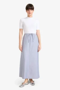 DeFacto Relax Fit Elastic Waist Crinkle Fabric Ankle Midi Skirt - Image 4