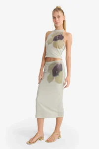 DeFacto Normal Waist Floral Patterned Tulle Midi Pencil Skirt - Image 2