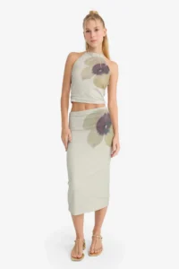 DeFacto Normal Waist Floral Patterned Tulle Midi Pencil Skirt - Image 3
