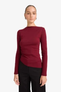 DeFacto Slim Fit Boat Neck Ribbed Long Sleeve T-Shirt