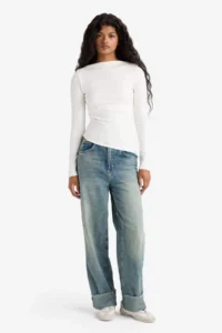 DeFacto Slim Fit Boat Neck Ribbed Long Sleeve T-Shirt - Image 2