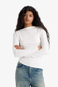 DeFacto Slim Fit Boat Neck Ribbed Long Sleeve T-Shirt - Image 3