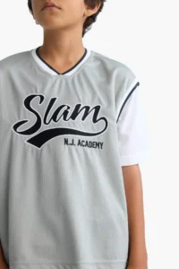 DeFacto Oversize Wide Fit V-Neck Embroidered Tulle Short Sleeve T-Shirt for Boys - Image 6