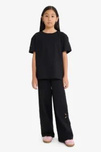 DeFacto Overshirt Fit Crew Neck Embroidery Short Sleeve T-Shirt Girl Child - Image 3