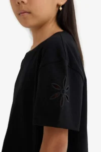 DeFacto Overshirt Fit Crew Neck Embroidery Short Sleeve T-Shirt Girl Child - Image 6