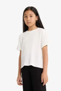 DeFacto Oversize Wide Fit Crew Neck Short Sleeve T-Shirt Girls - Image 3