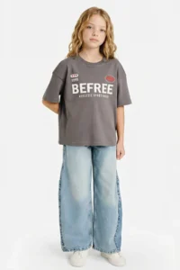 DeFacto Oversize Crew Neck Slogan Printed Short Sleeve T-Shirt Girls - Image 2