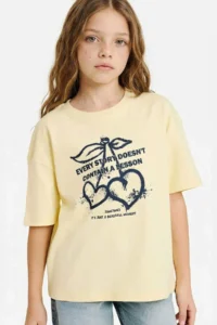 DeFacto Oversize Crew Neck Slogan Printed Short Sleeve T-Shirt Girls