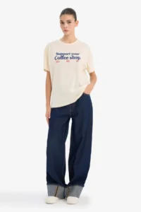 DeFacto 100% Cotton Overshirt Fit Back Printed T-Shirt - Image 2