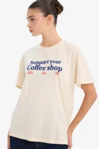 DeFacto 100% Cotton Overshirt Fit Back Printed T-Shirt - Image 3