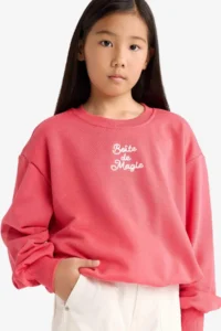 DeFacto Oversize Wide Fit Crew Neck Printed Sweatshirt Girl - Image 4