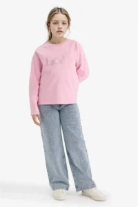 DeFacto Oversize Wide Fit Crew Neck Stoned Sweatshirt Girl Child - Image 2